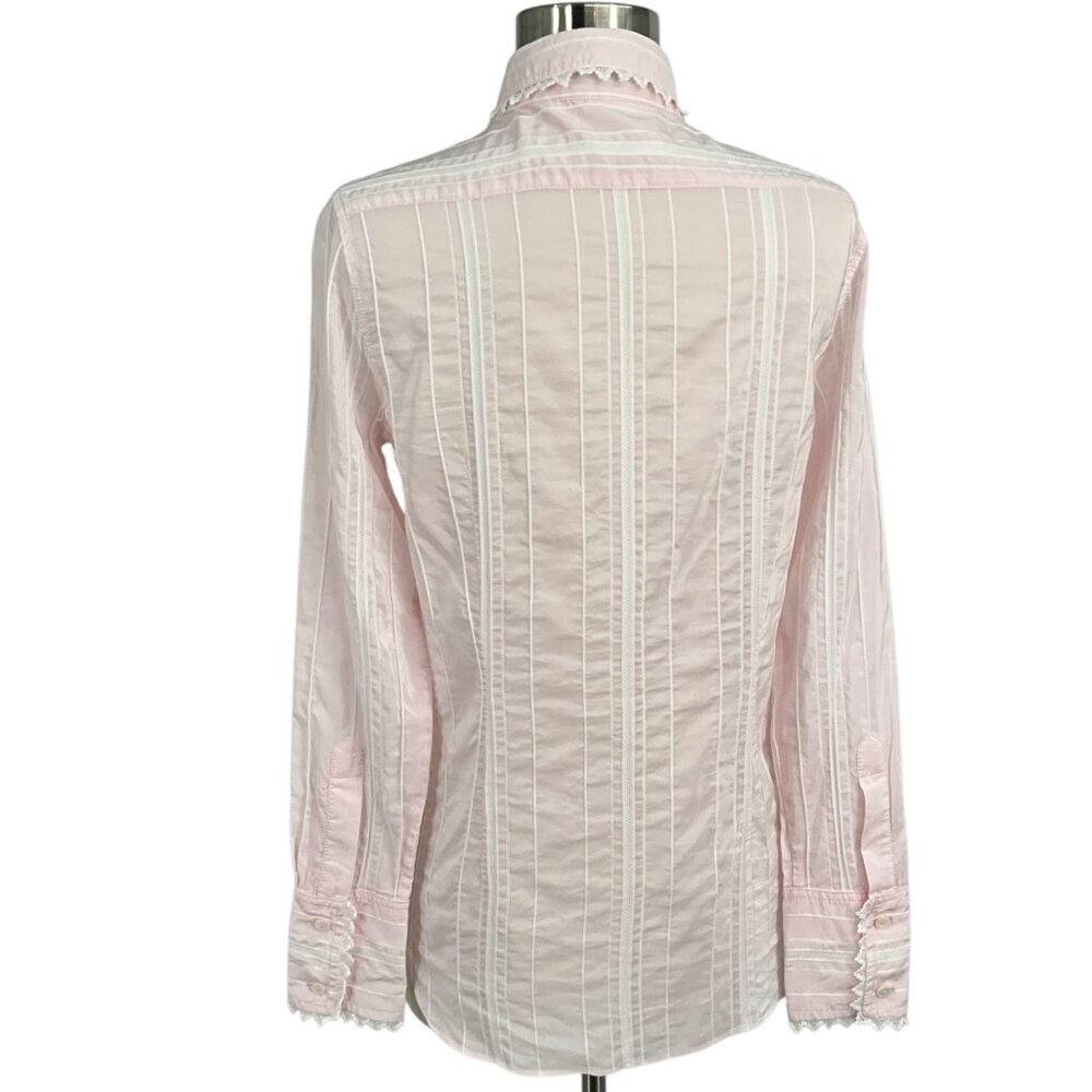 Bella Freud Button Down Shirt Pink Striped Scalloped Collar Cuffs Size 8 Preppy - Picture 6 of 12